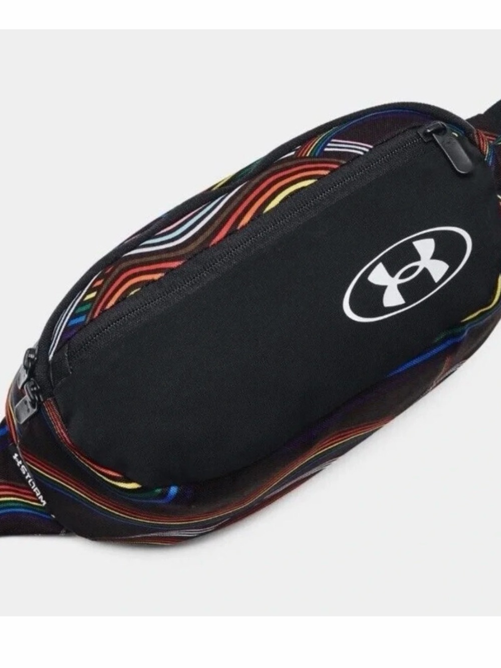 Unisex- Under Armour Black Belt Bag with Multicolor Stripe Accents